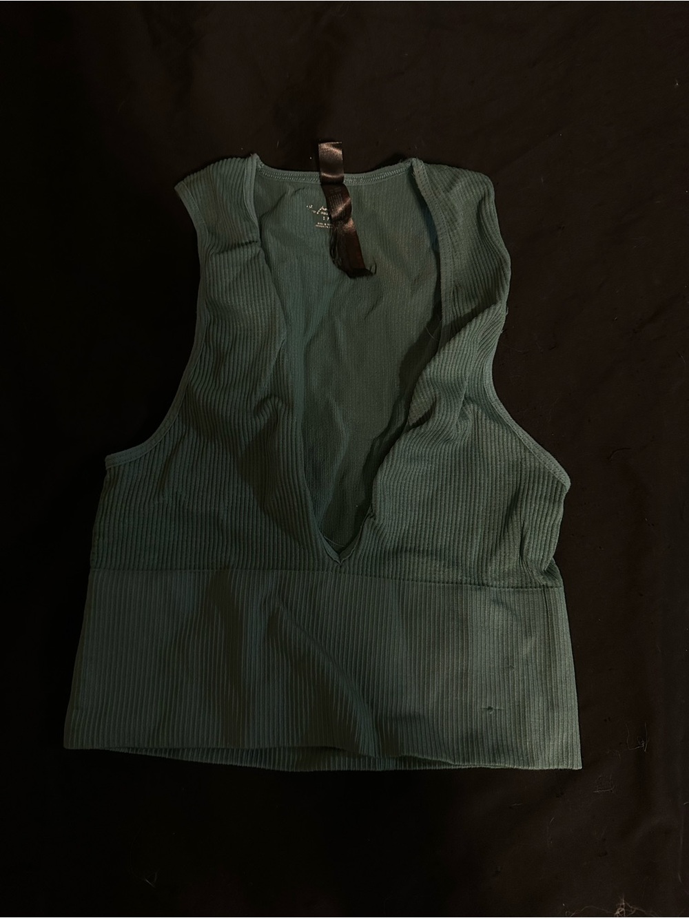 Free People Ribbed V-Neck Crop Tank - Teal Green